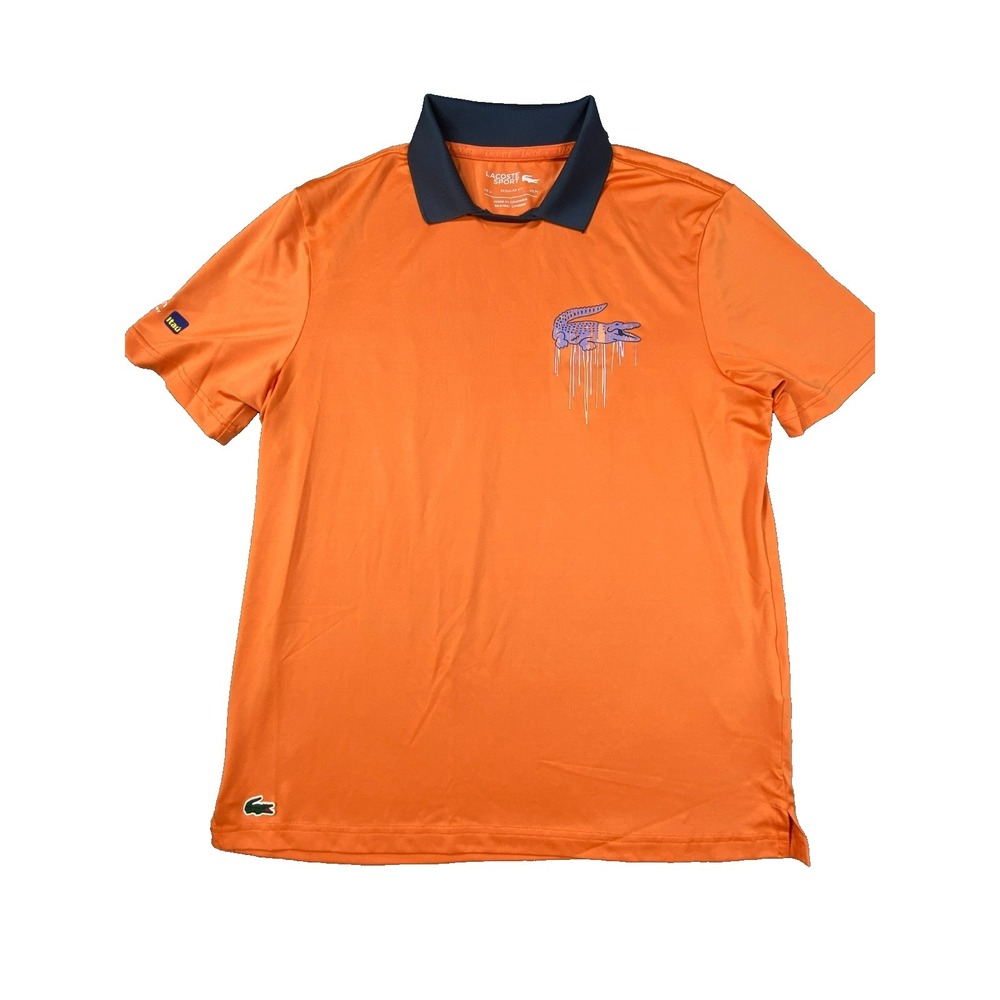 Lacoste Polo Shirt Mens M Orange Contrast Collar Regular Fit Short Sleeve Logo